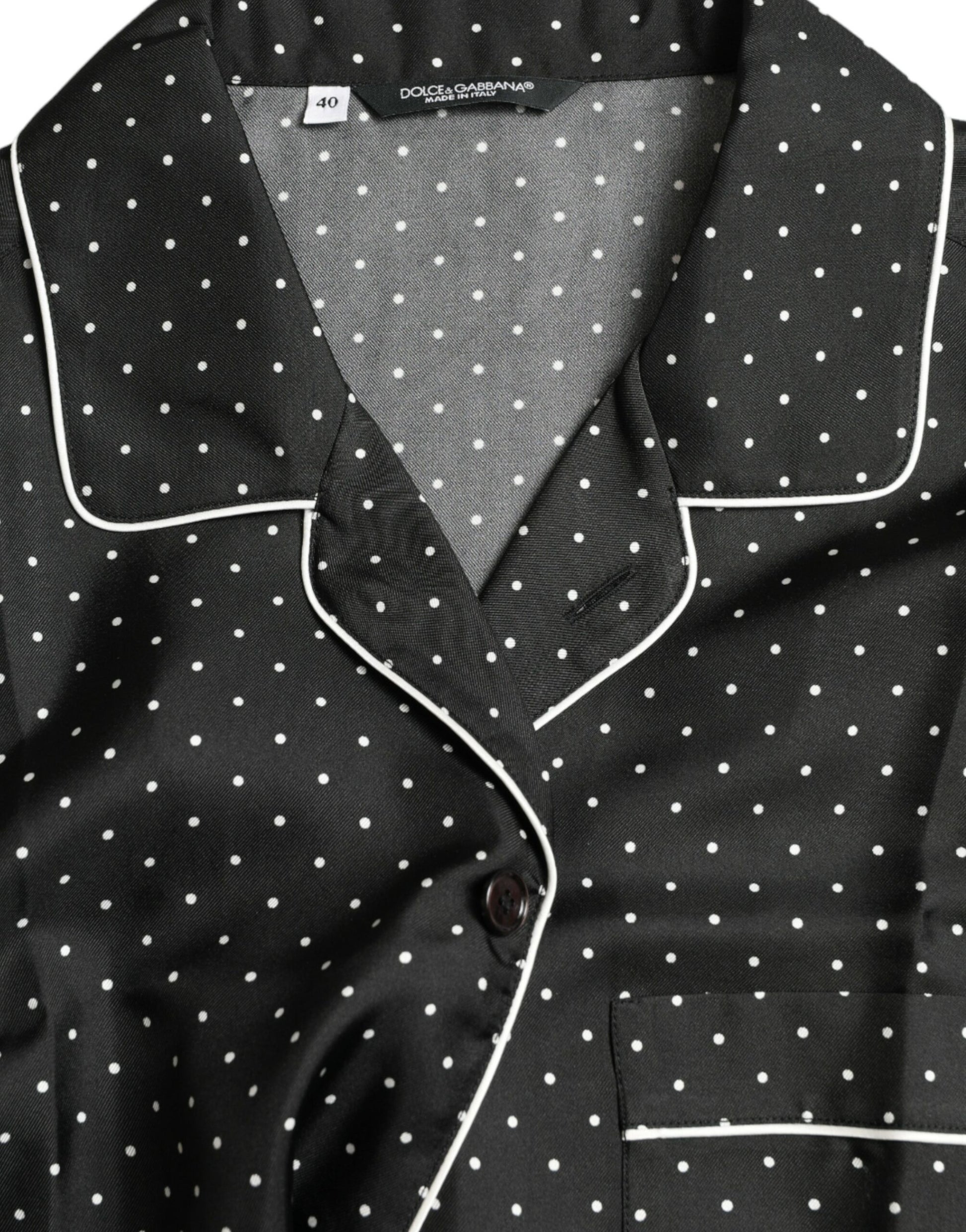 Chemise à manches longues en soie noire à pois Dolce & Gabbana