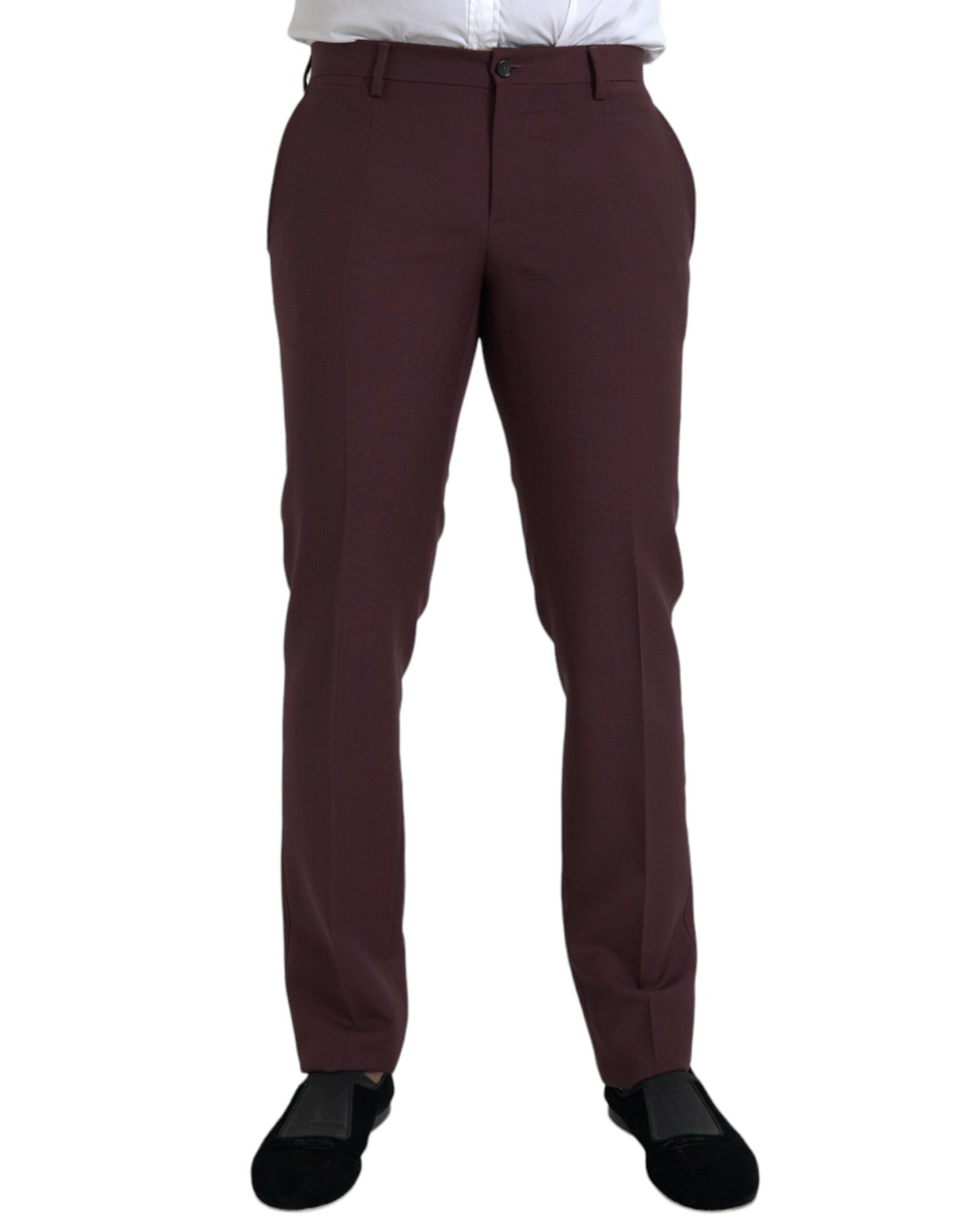 Pantalon habillé homme coupe ajustée en laine bordeaux Dolce & Gabbana