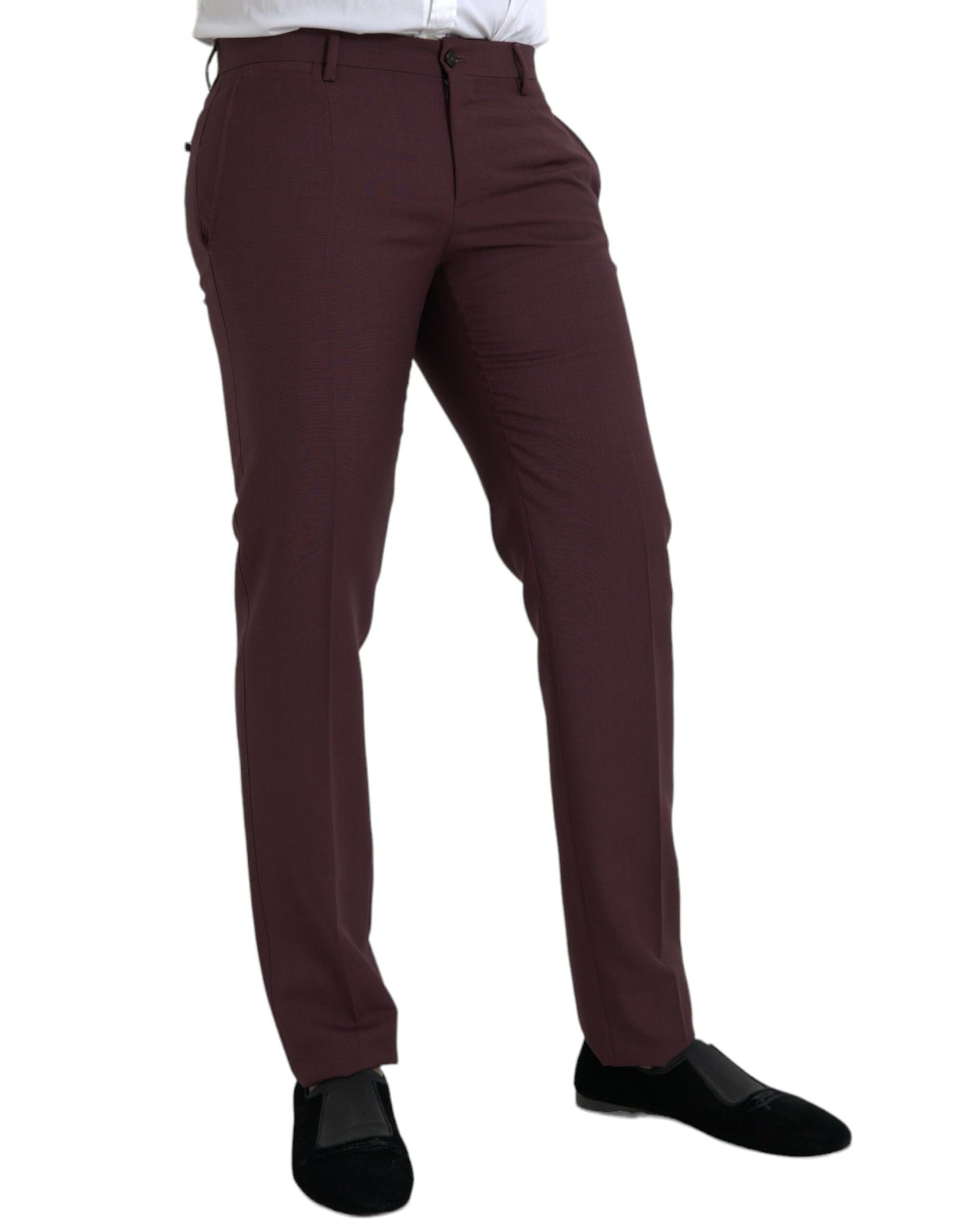 Pantalon habillé homme coupe ajustée en laine bordeaux Dolce & Gabbana