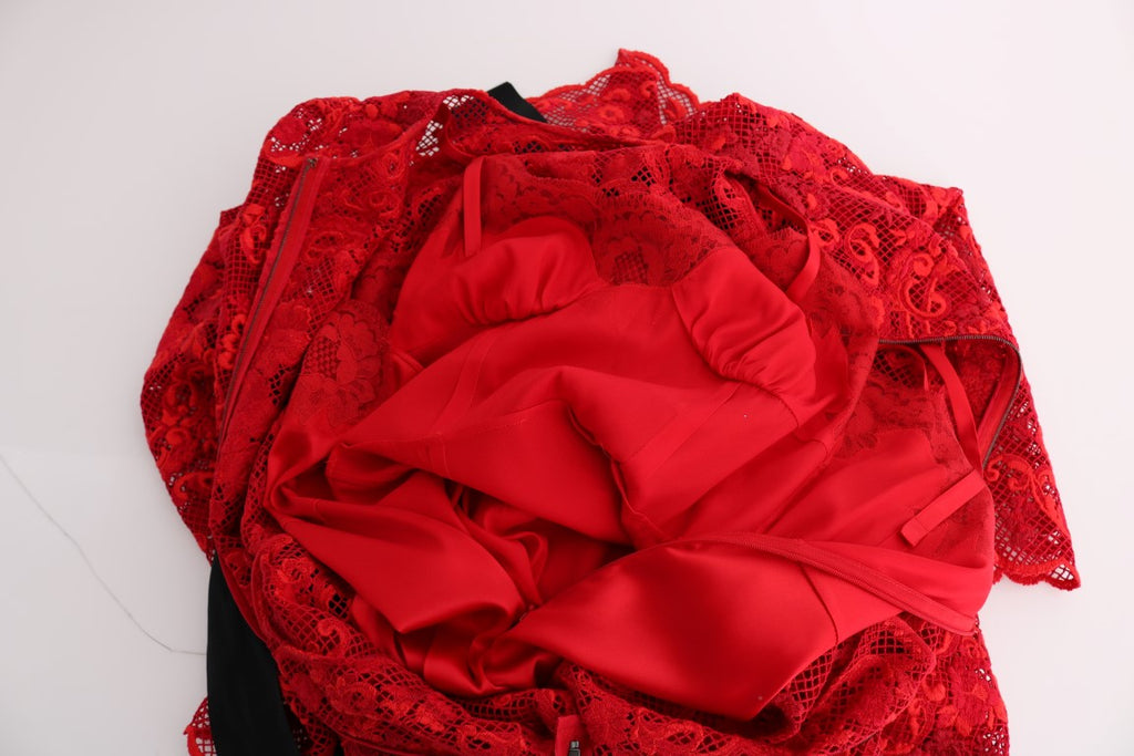 Robe longue fourreau rouge à fleurs en ricamo Dolce & Gabbana