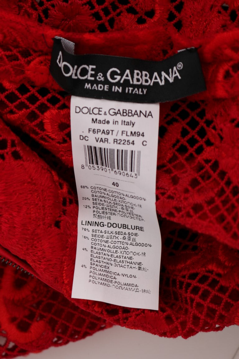 Robe longue fourreau rouge à fleurs en ricamo Dolce & Gabbana