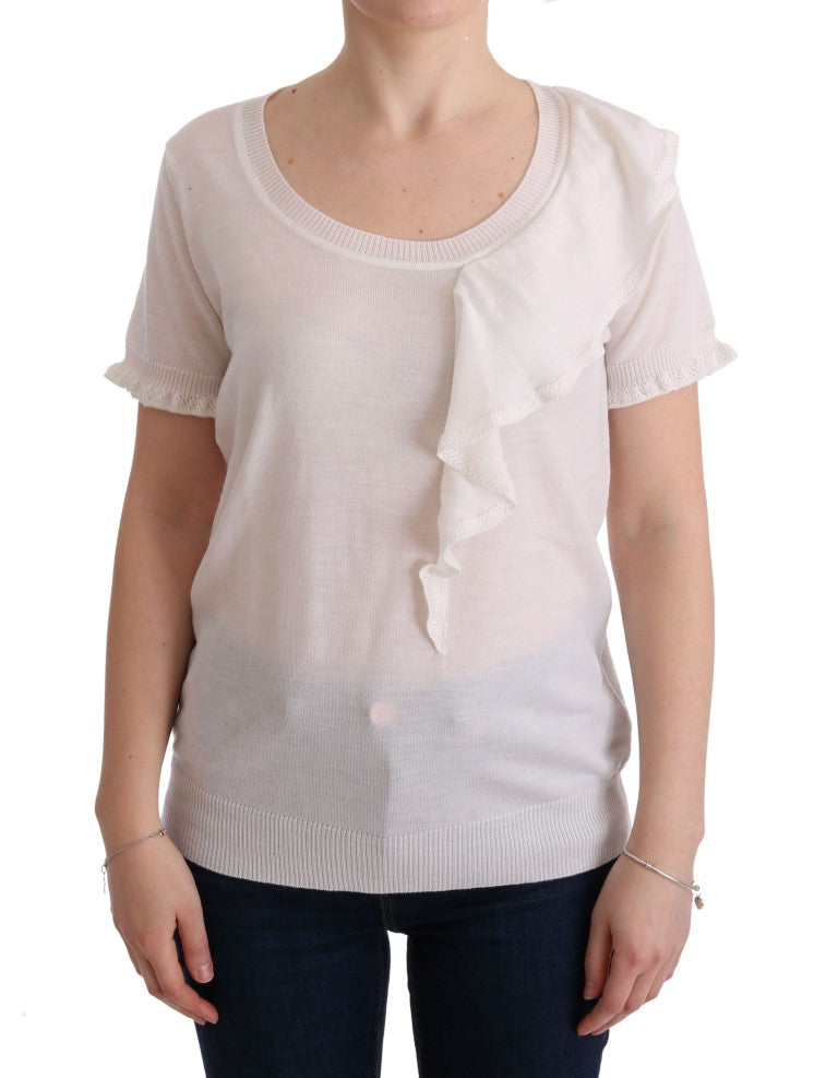 MARGHI LO' Top Blouse T-shirt Blanc 100% Laine