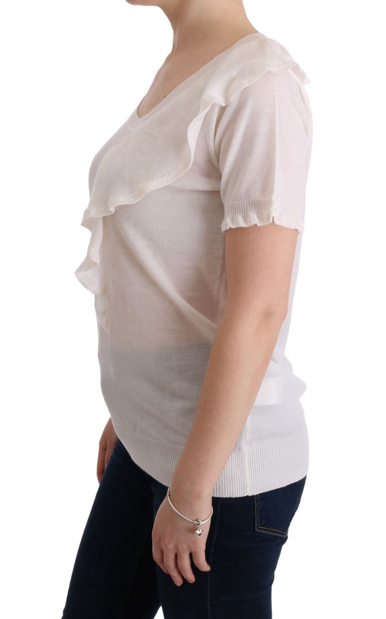 MARGHI LO' Top Blouse T-shirt Blanc 100% Laine