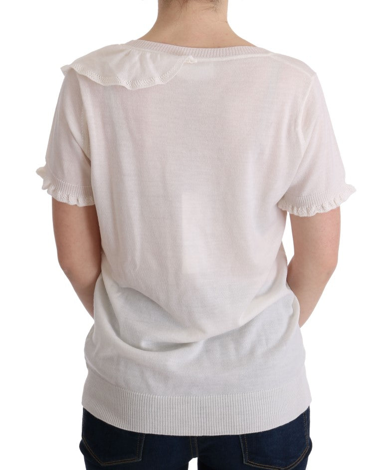 MARGHI LO' Top Blouse T-shirt Blanc 100% Laine