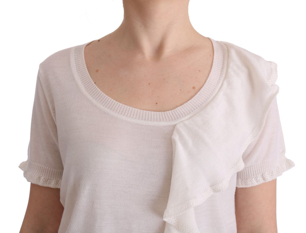 MARGHI LO' Top Blouse T-shirt Blanc 100% Laine