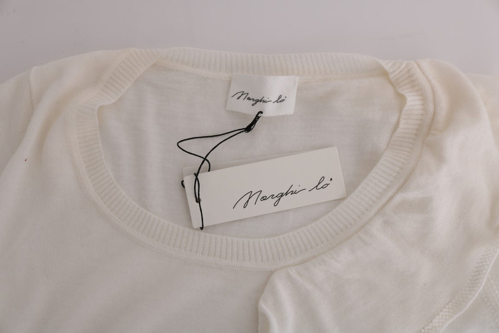 MARGHI LO' Top Blouse T-shirt Blanc 100% Laine