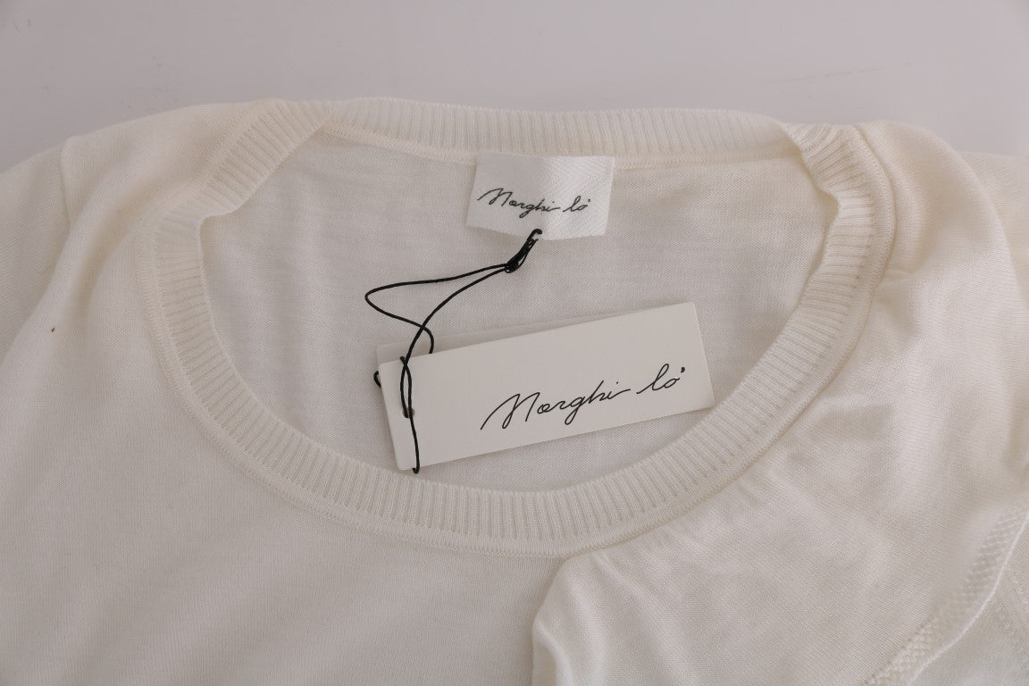 MARGHI LO' Top Blouse T-shirt Blanc 100% Laine