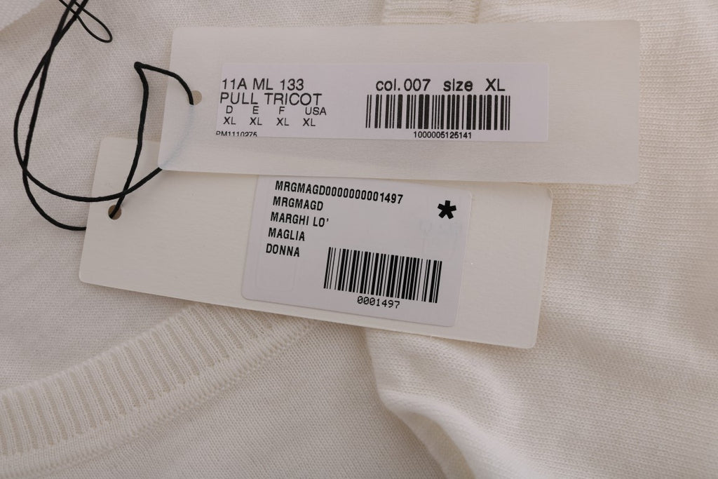 MARGHI LO' Top Blouse T-shirt Blanc 100% Laine