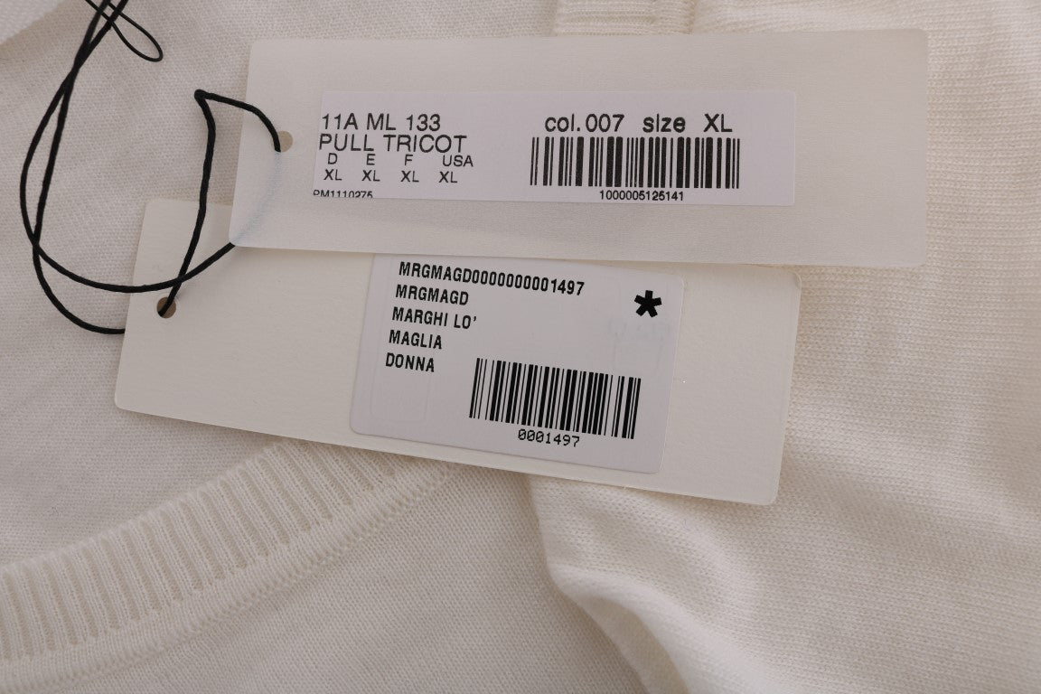 MARGHI LO' Top Blouse T-shirt Blanc 100% Laine
