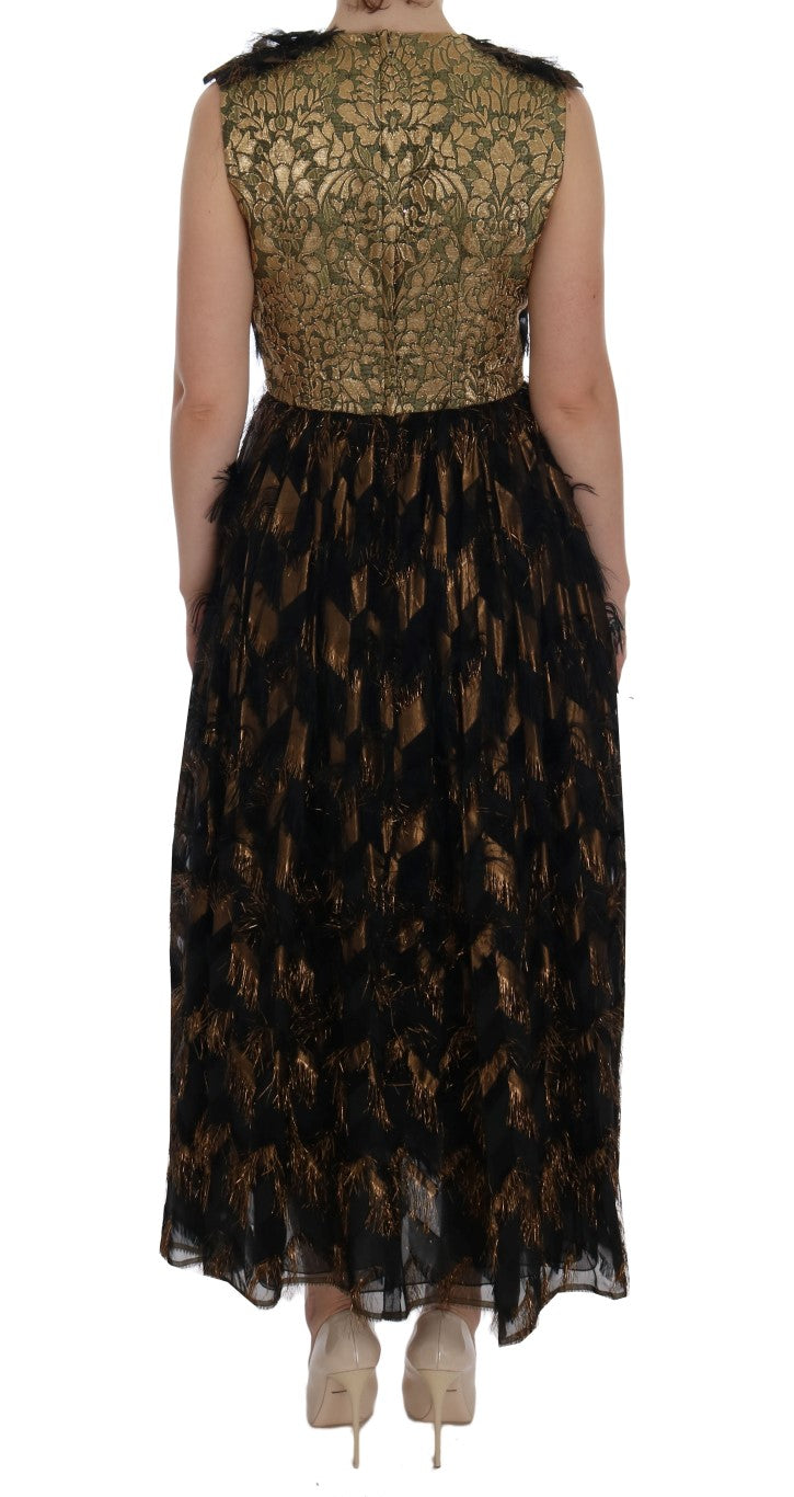 Robe trapèze Dolce & Gabbana en soie noire à franges marron