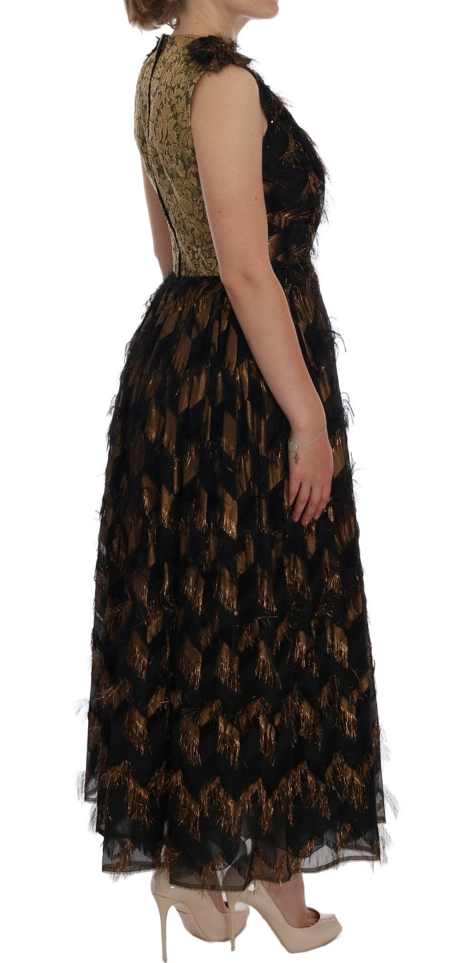 Robe trapèze Dolce & Gabbana en soie noire à franges marron