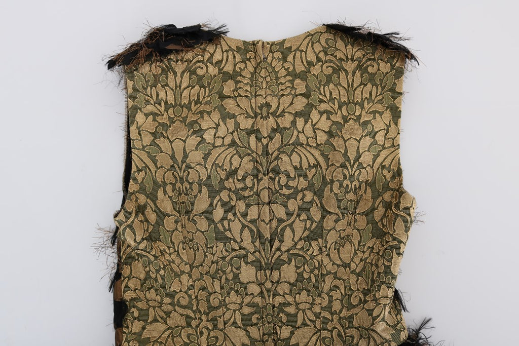 Robe trapèze Dolce & Gabbana en soie noire à franges marron