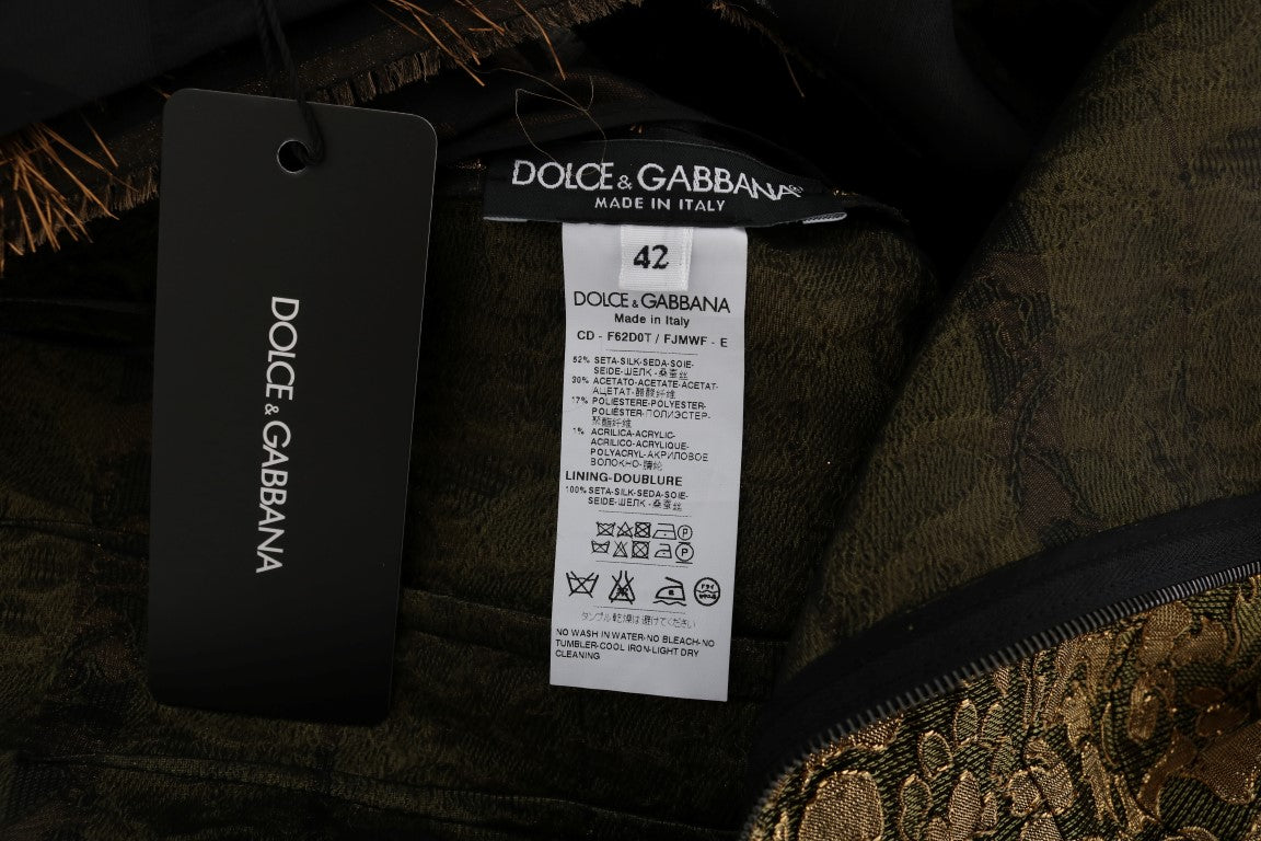 Robe trapèze Dolce & Gabbana en soie noire à franges marron