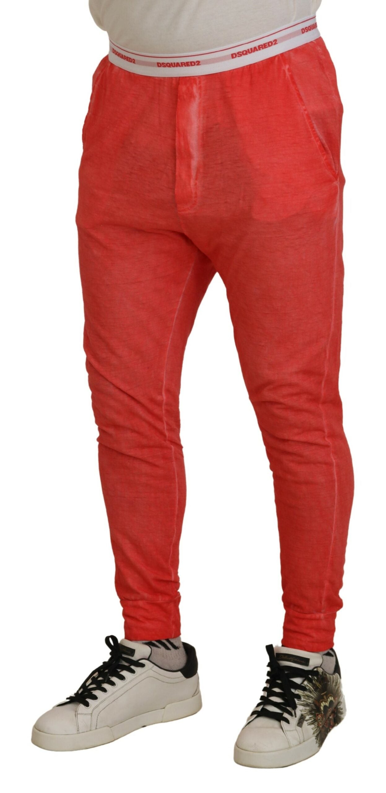 Pantalon Homme Dsquared² Coton Orange Taille Élastique Logo