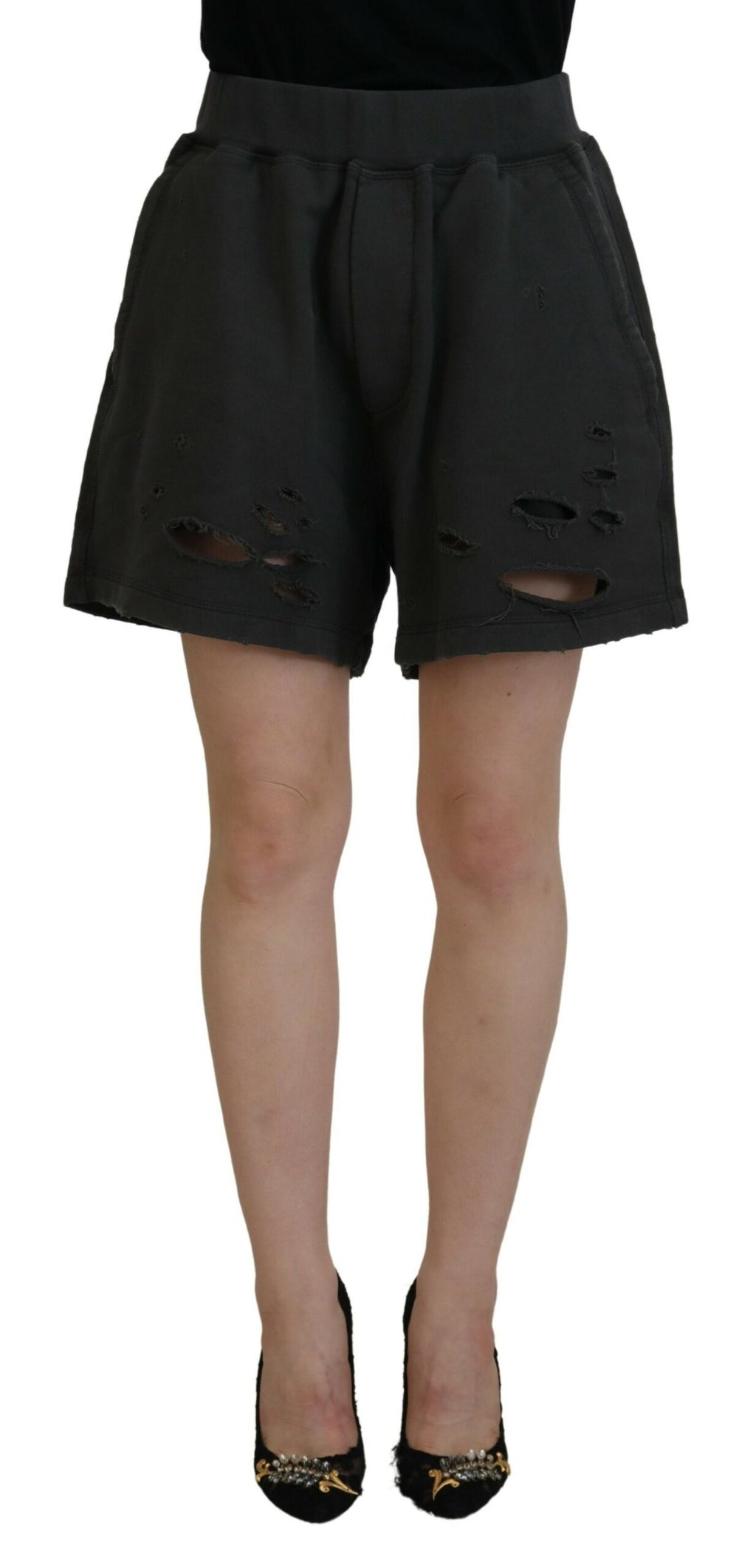 Shorts fuselés mi-taille déchirés en coton noir Dsquared²
