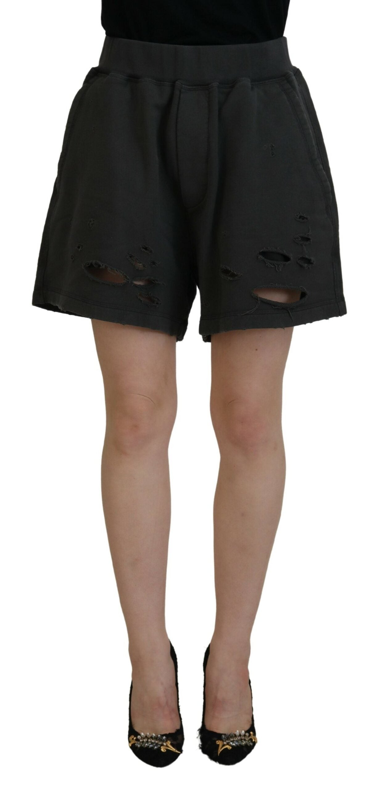 Shorts fuselés mi-taille déchirés en coton noir Dsquared²
