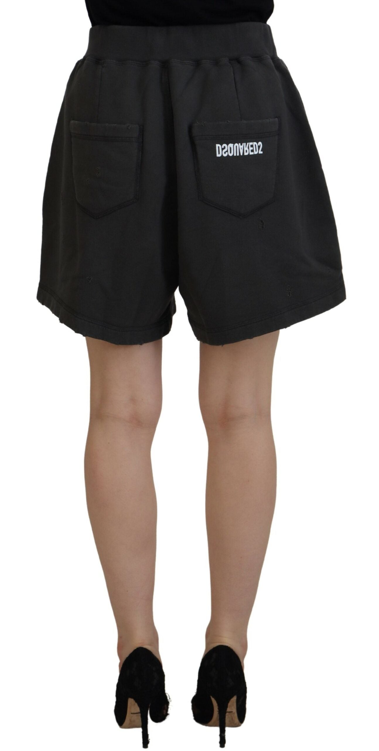 Shorts fuselés mi-taille déchirés en coton noir Dsquared²