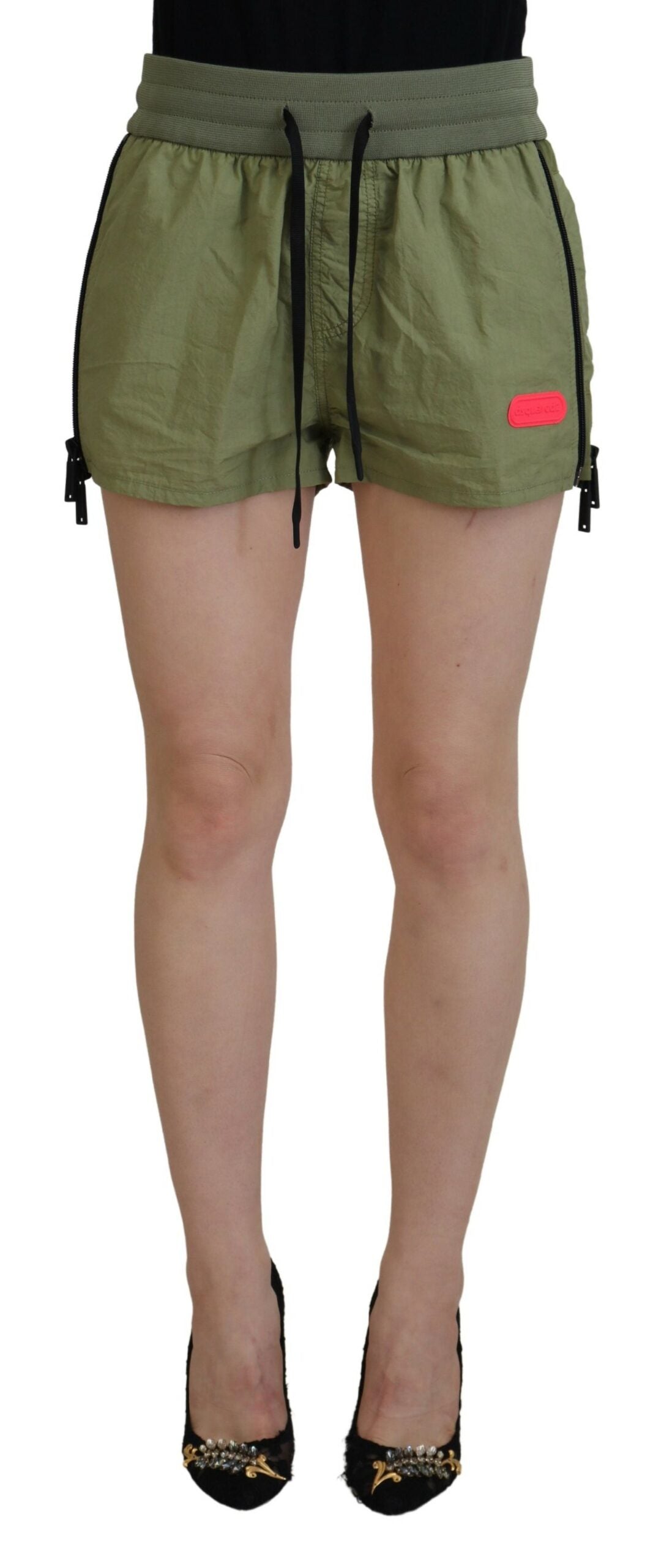 Short fuselé vert en coton taille mi-haute à cordon Dsquared²