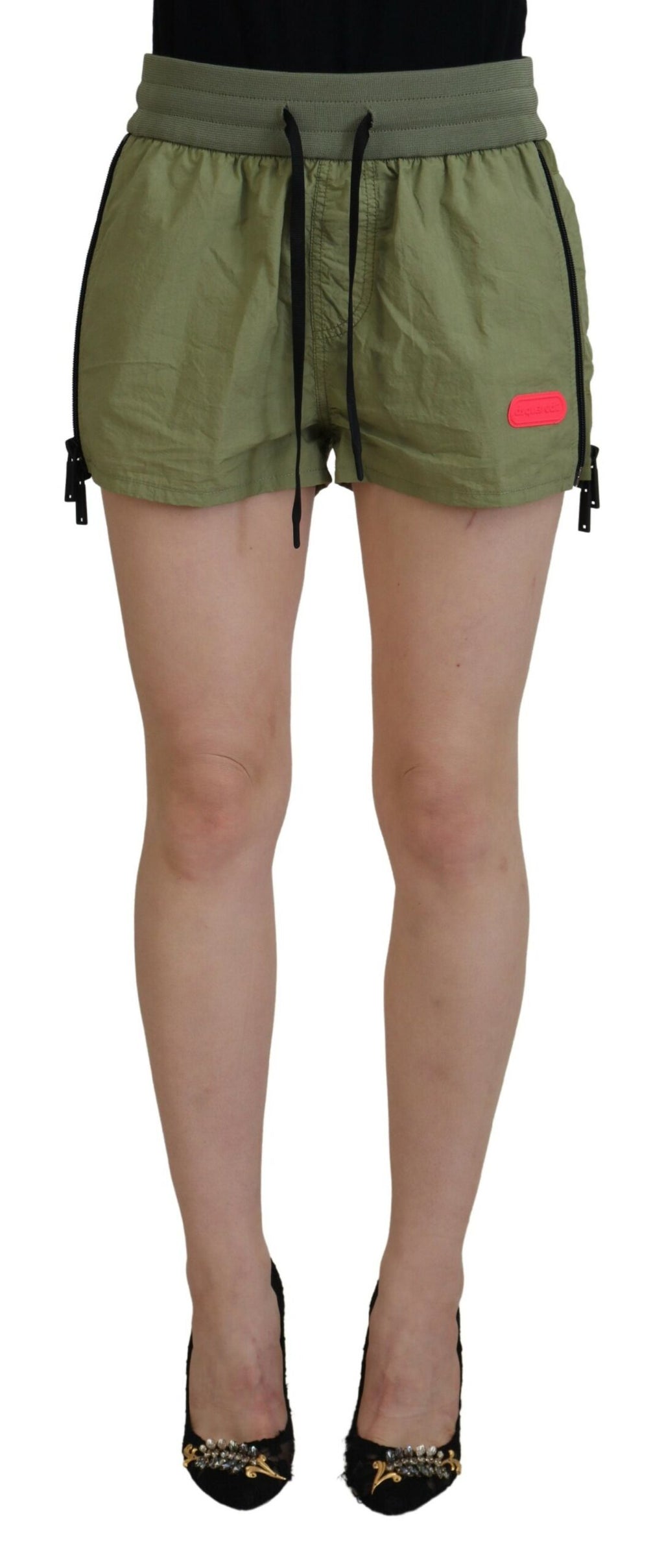 Short fuselé vert en coton taille mi-haute à cordon Dsquared²