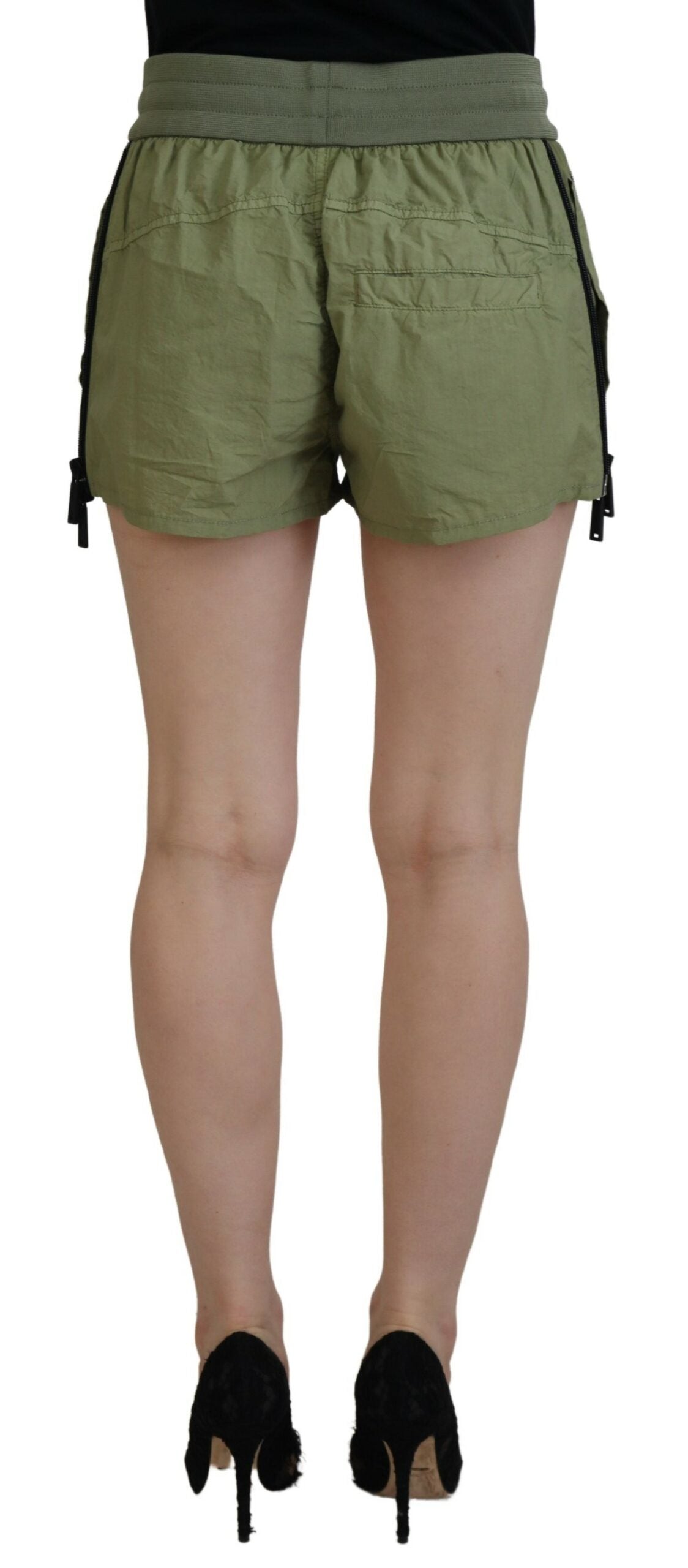 Short fuselé vert en coton taille mi-haute à cordon Dsquared²