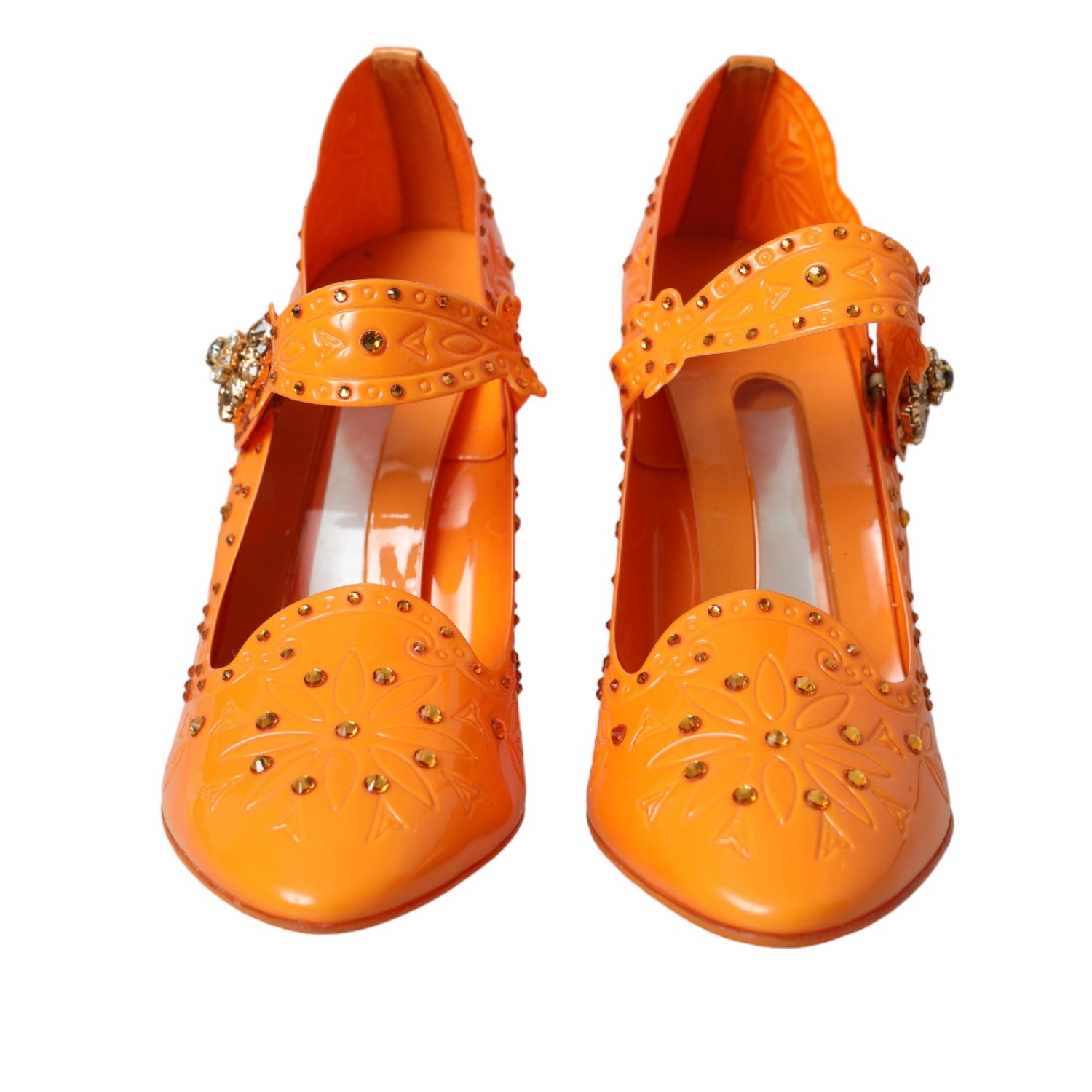 Chaussures à talons Dolce & Gabbana Cendrillon oranges à fleurs et cristaux
