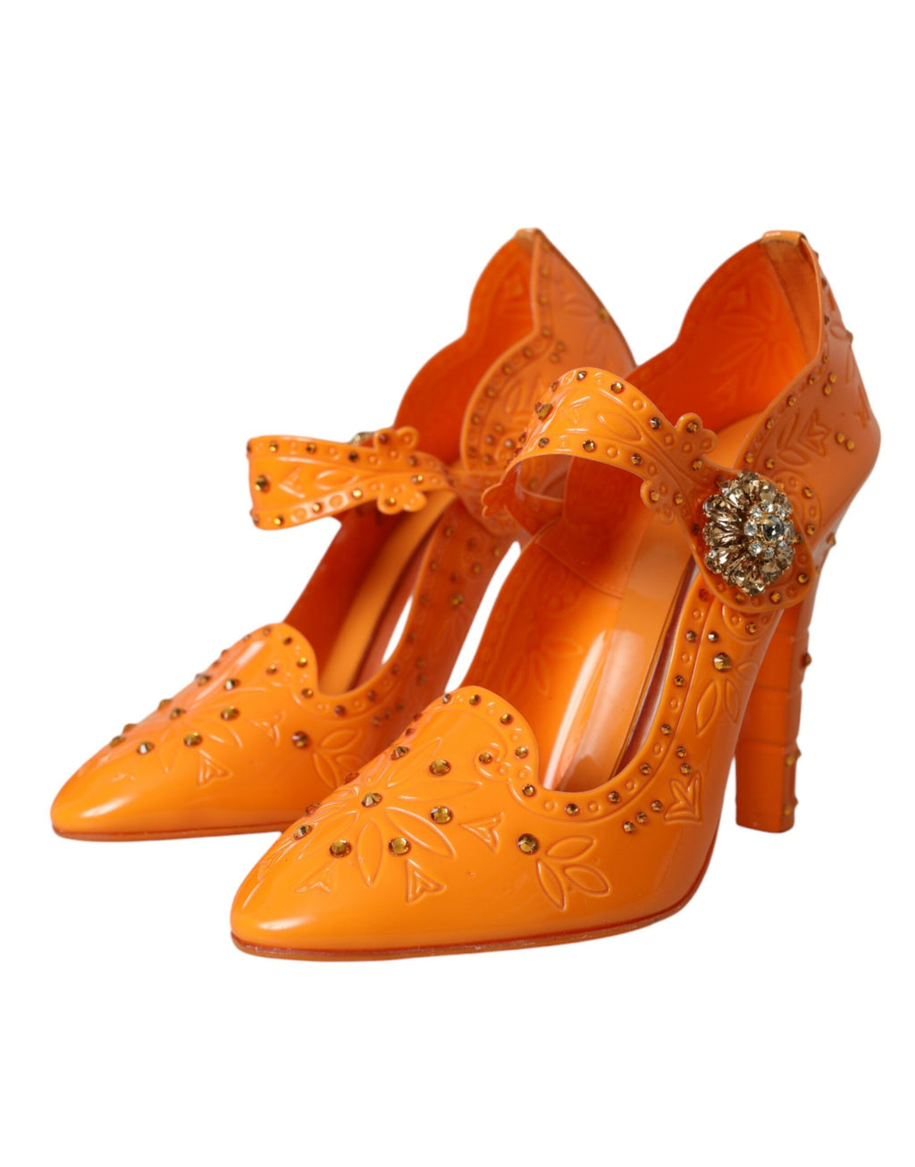 Chaussures à talons Dolce & Gabbana Cendrillon oranges à fleurs et cristaux