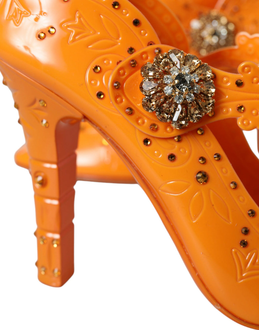 Chaussures à talons Dolce & Gabbana Cendrillon oranges à fleurs et cristaux
