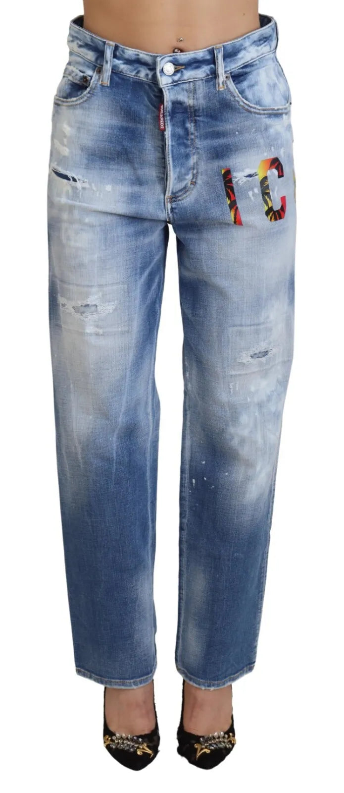 Jeans Dsquared² droit taille haute en denim Icon bleu Boston
