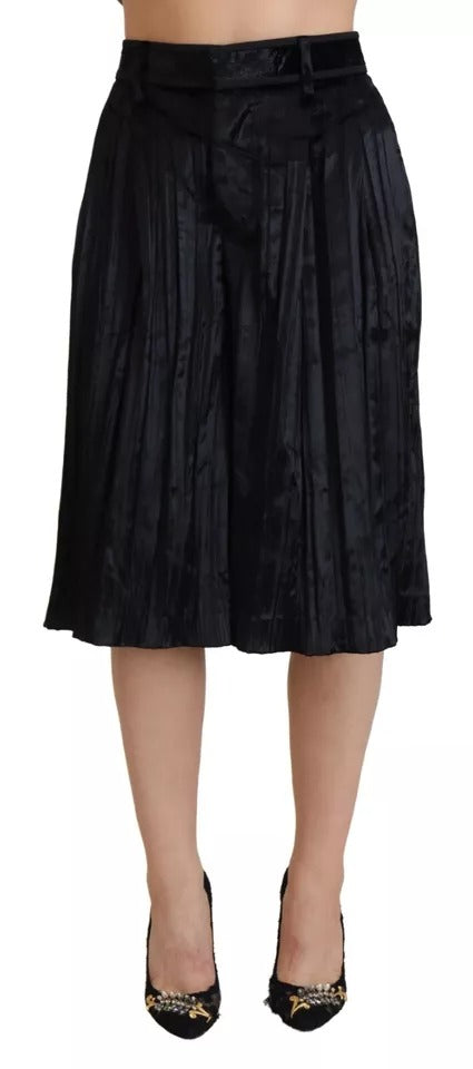 Pantalon Cropped Large Plissé Taille Haute Noir Dsquared²