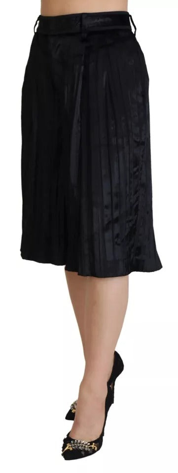 Pantalon Cropped Large Plissé Taille Haute Noir Dsquared²