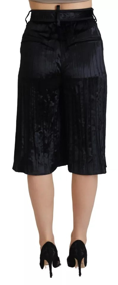Pantalon Cropped Large Plissé Taille Haute Noir Dsquared²