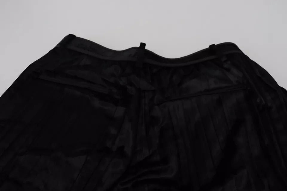 Pantalon Cropped Large Plissé Taille Haute Noir Dsquared²