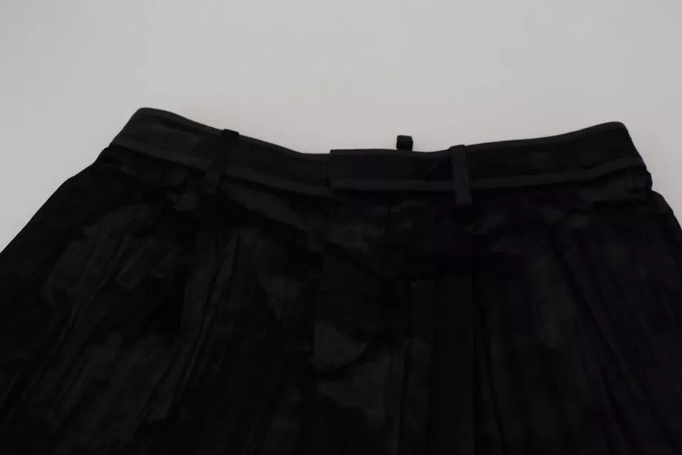 Pantalon Cropped Large Plissé Taille Haute Noir Dsquared²