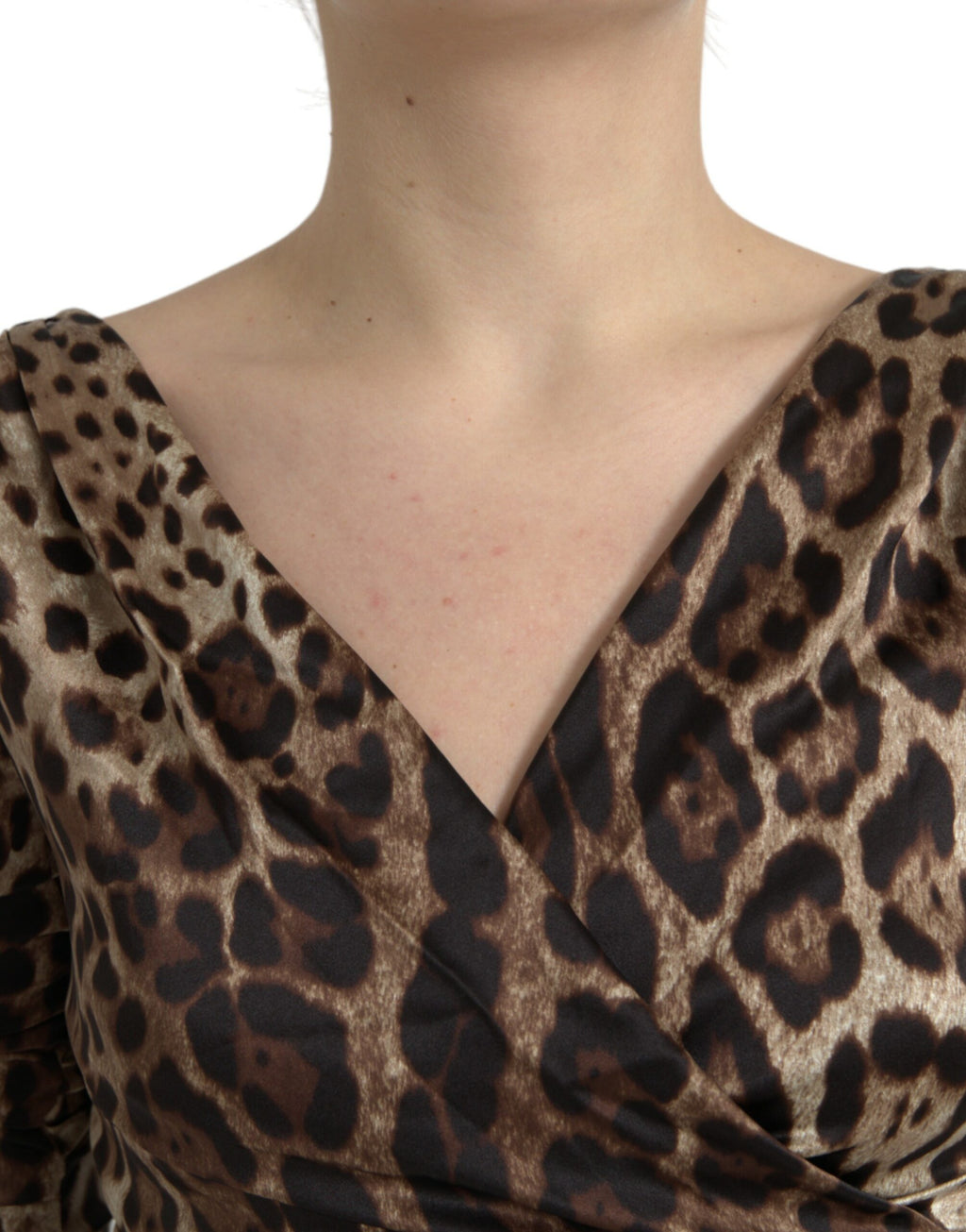 Robe midi moulante à col en V imprimé léopard marron Dolce & Gabbana