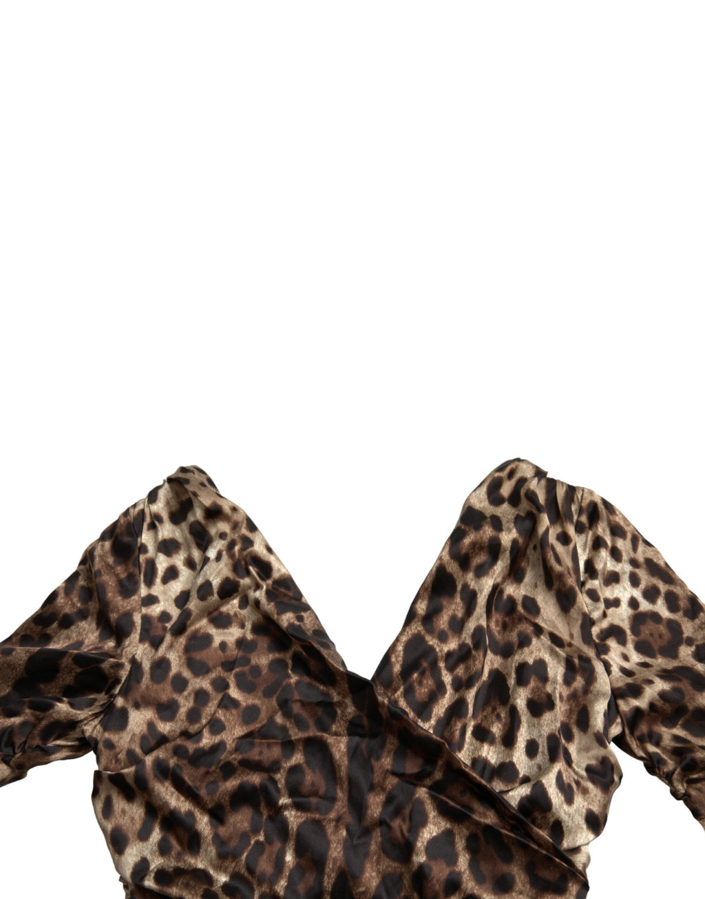 Robe midi moulante à col en V imprimé léopard marron Dolce & Gabbana
