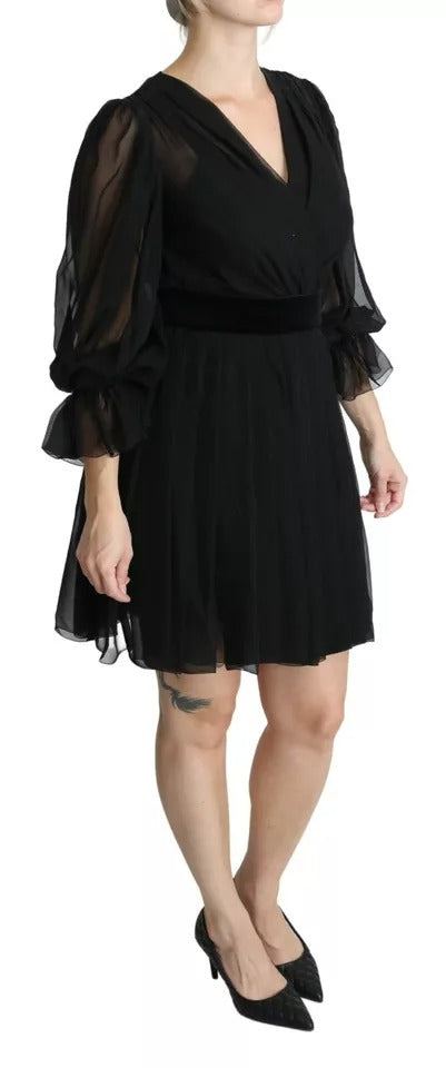 Robe courte plissée en maille noire mélangée de soie Dolce & Gabbana