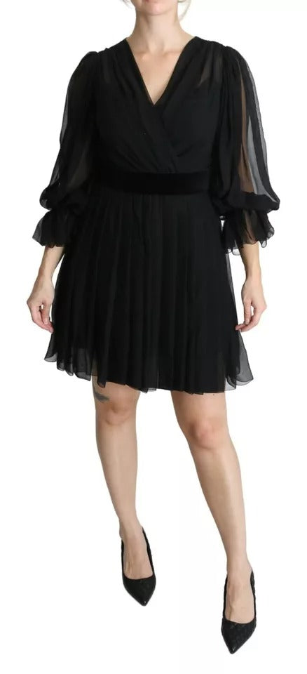 Robe courte plissée en maille noire mélangée de soie Dolce & Gabbana