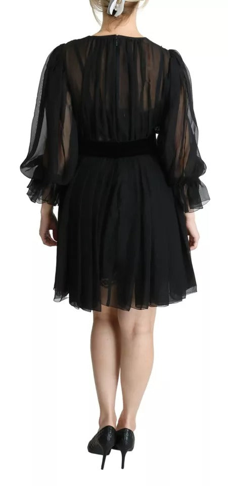 Robe courte plissée en maille noire mélangée de soie Dolce & Gabbana