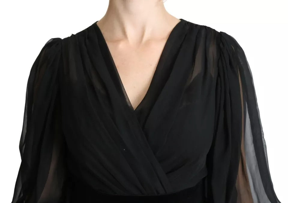 Robe courte plissée en maille noire mélangée de soie Dolce & Gabbana