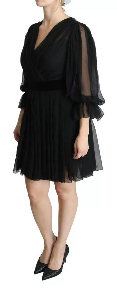 Robe courte plissée en maille noire mélangée de soie Dolce & Gabbana
