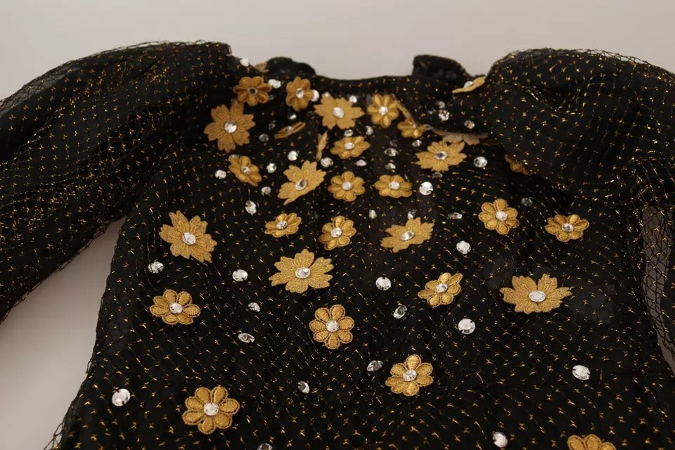 Dolce & Gabbana Schwarzes Ballkleid mit Blumenmuster aus Kristall