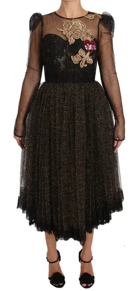 Robe trapèze Dolce & Gabbana en cœur de cristal noir et or