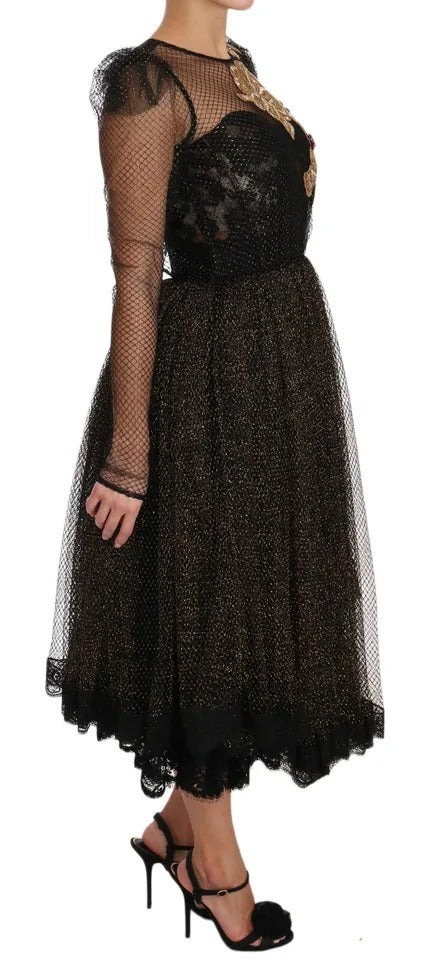 Robe trapèze Dolce & Gabbana en cœur de cristal noir et or