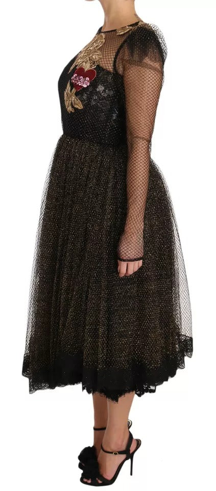 Robe trapèze Dolce & Gabbana en cœur de cristal noir et or