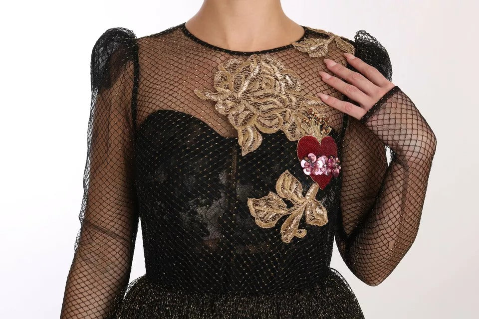 Robe trapèze Dolce & Gabbana en cœur de cristal noir et or