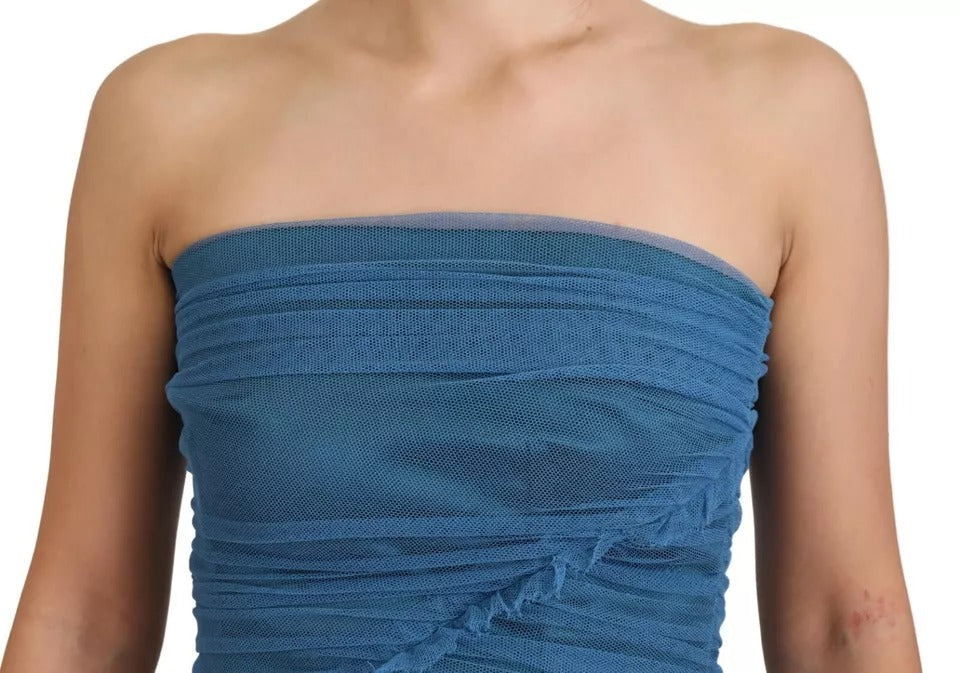 Robe fourreau en tulle ruché et maille bleue Dolce & Gabbana