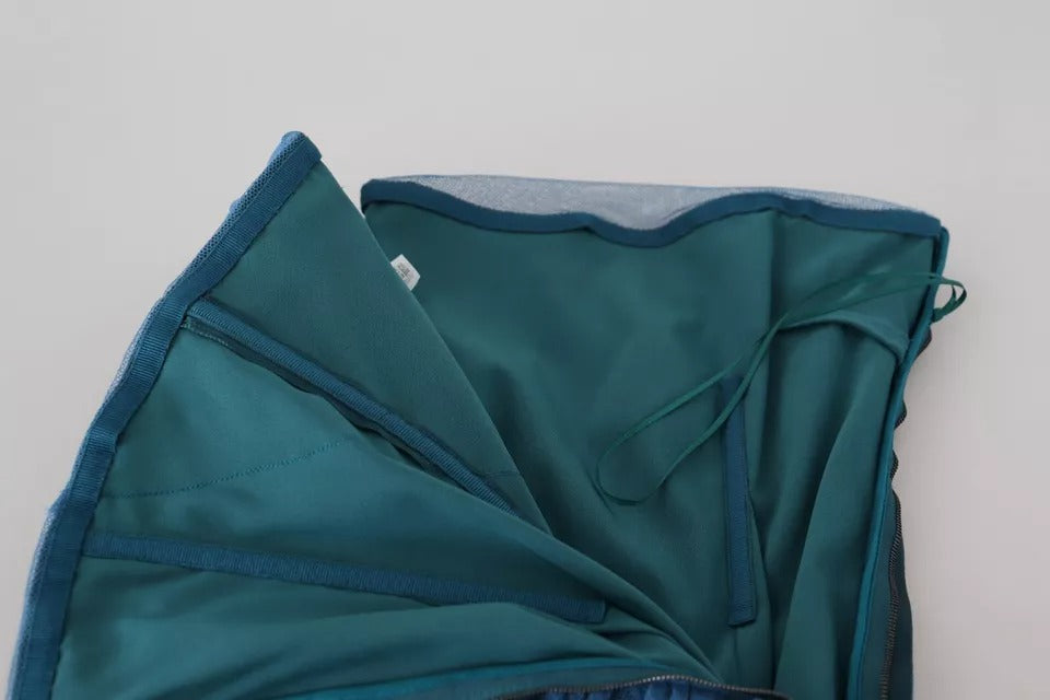 Robe fourreau en tulle ruché et maille bleue Dolce & Gabbana