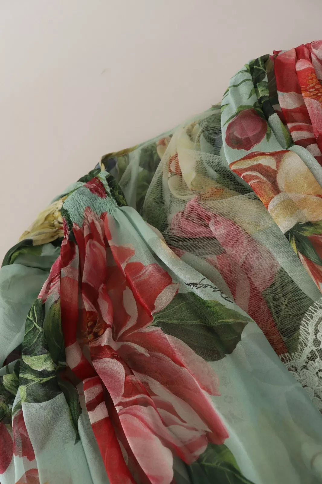 Robe midi Dolce & Gabbana à manches longues, col en V et imprimé floral vert