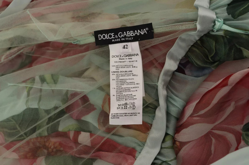 Robe midi Dolce & Gabbana à manches longues, col en V et imprimé floral vert