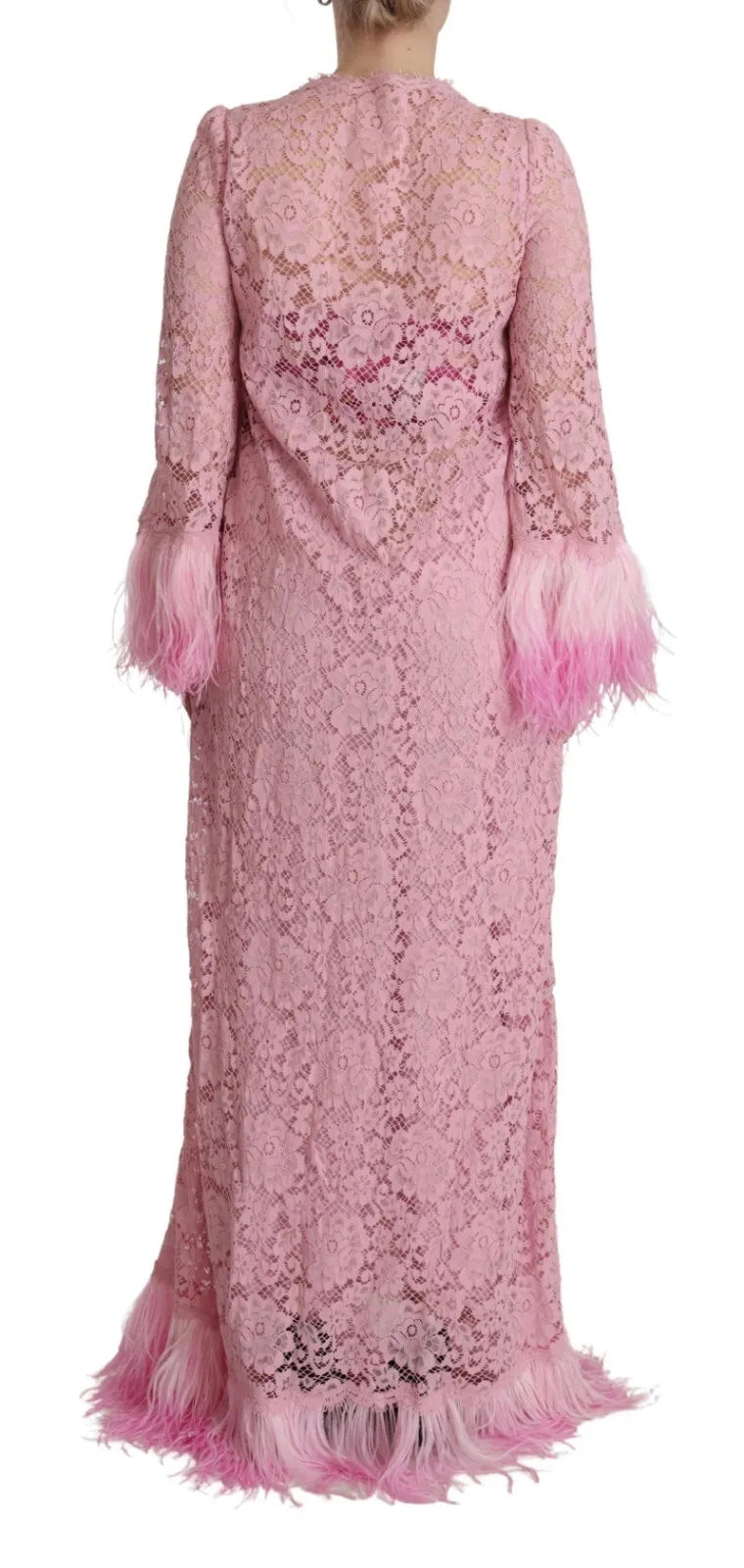 Robe Dolce & Gabbana Trapèze Dentelle Lilas Plumes Manches Longues